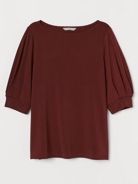 H&M Brown Short Puff-Sleeve Blouse
